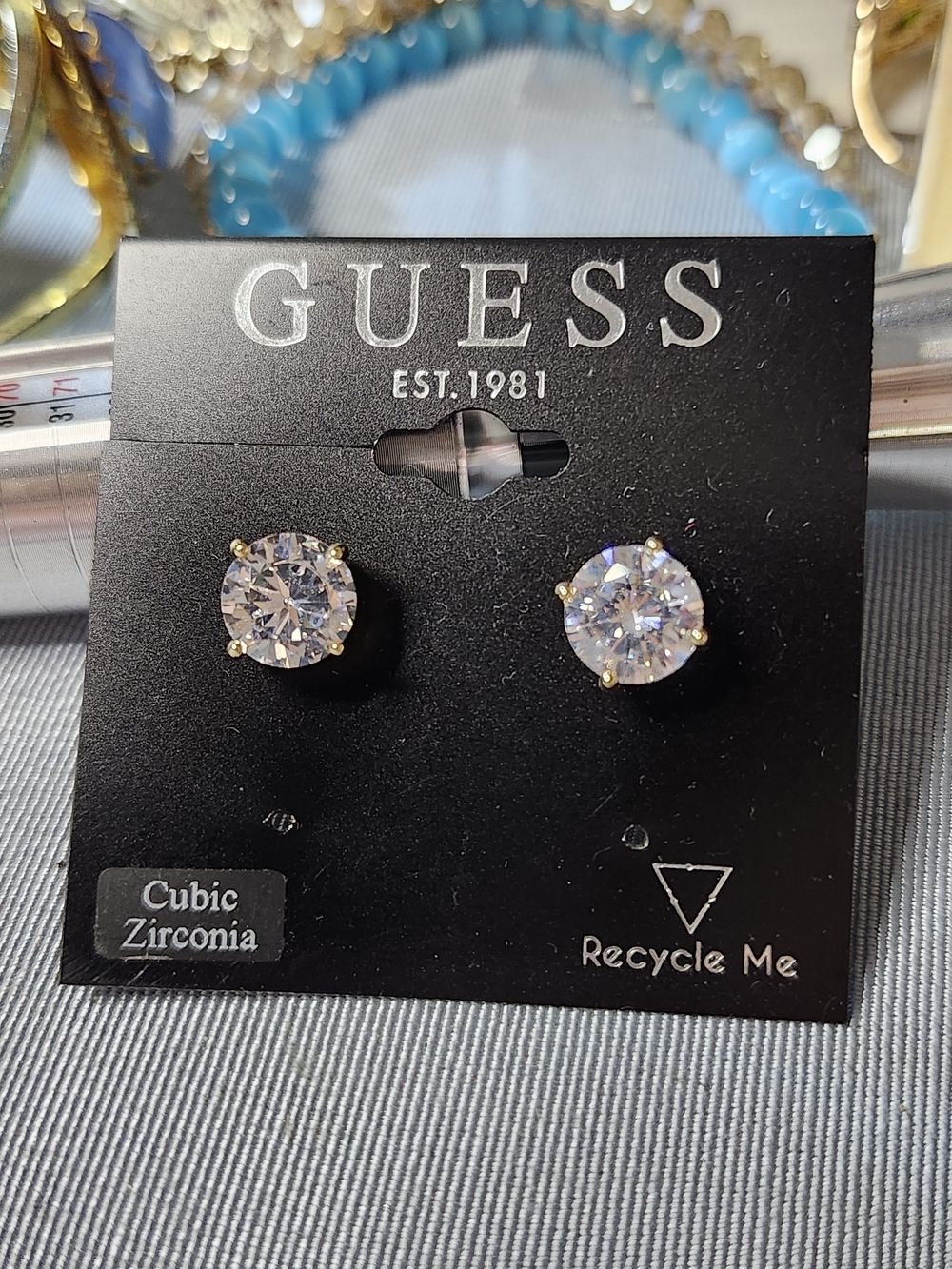 GUESS Clear Crystal Round Stud Earrings with Gold-Tone Prongs